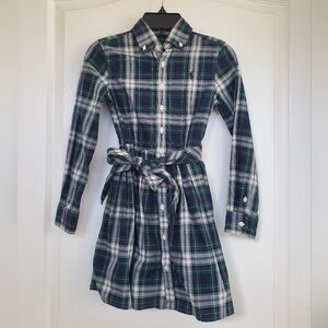 Girl's Polo Ralph Lauren Navy and Green Plaid Long Sleeve Dress